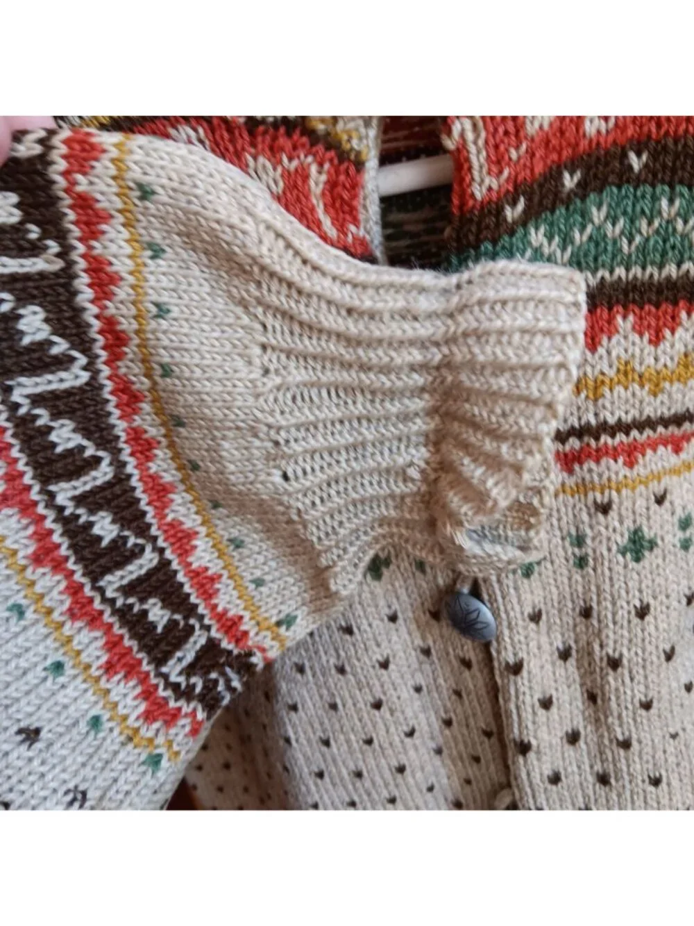 Vintage Medium Cardigan Sweater 1950's Nordic Fair Isle Wool Norwegian Knit